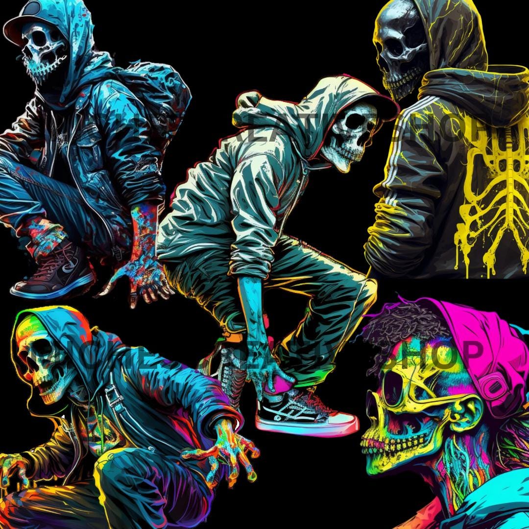 SKELETONS collection 100 pack awesome colours and graphics hip hop and so cool skeleton pack all in one purchase and great details printable