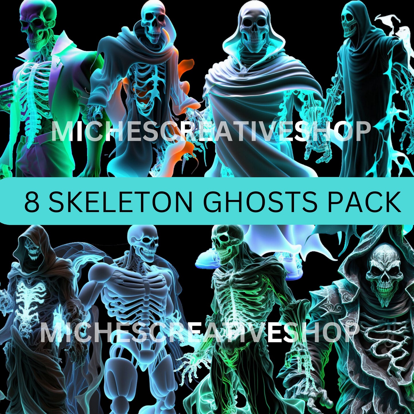 SKELETON GHOSTS  in Neon Colours digital image only 400 dpi Neon Skeleton Design hip hop skeleton man cool great for Halloween printable