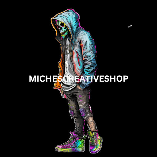 SKELETON MAN  scary in Neon Colours digital image only 400 dpi Neon Skeleton Design hip hop skeleton man great for t-shirt designs printable