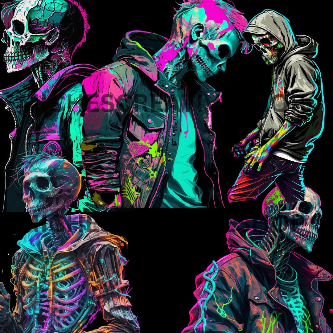 SKELETONS collection 100 pack awesome colours and graphics hip hop and so cool skeleton pack all in one purchase and great details printable