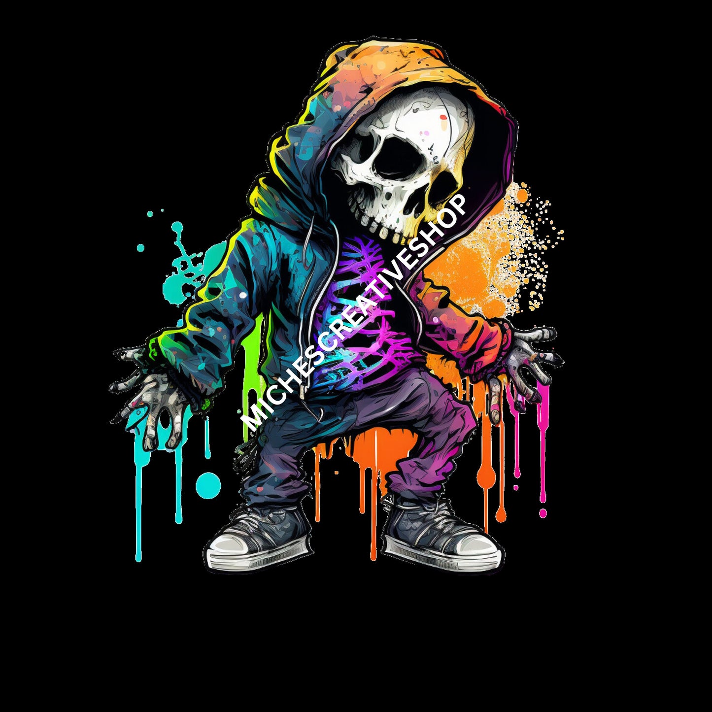 SKELETON MAN  in Neon Colours digital image only 400 dpi Neon Skeleton Design hip hop skeleton man cool great for Halloween