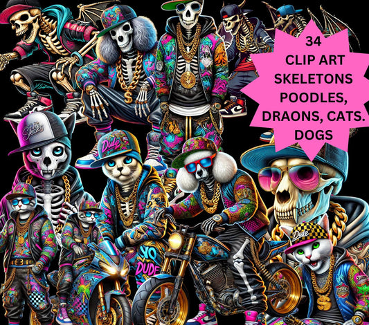 skeleton 34 awesome designs poodle dog cat dragon clip art omg so cool looks awesome on a t-shirt great designs skeletons poodles printable