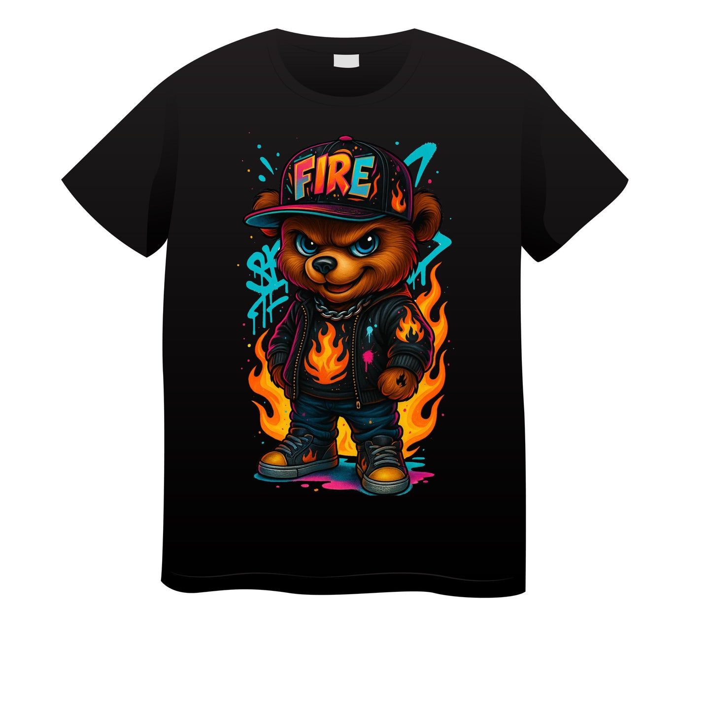 FIRE BEAR  Clip Art Hip Hop Streetwear Teddy Graffiti Flame Jacket Digital Art Cool Urban Bear Sublimation Design great for t-shirts