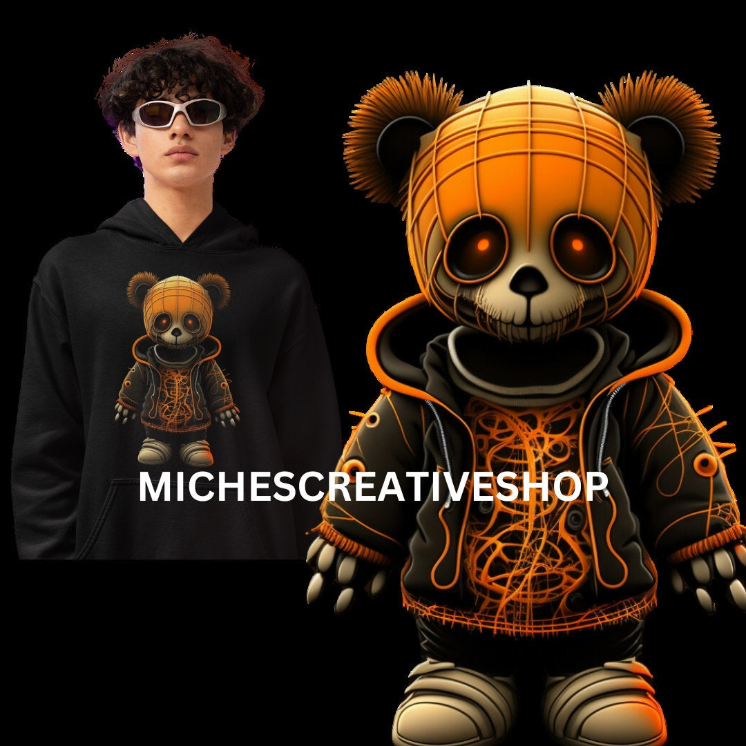 HALLOWEEN TEDDY BEAR awesome neon colours digital image only 400 dpi transparent spooky and orange printable