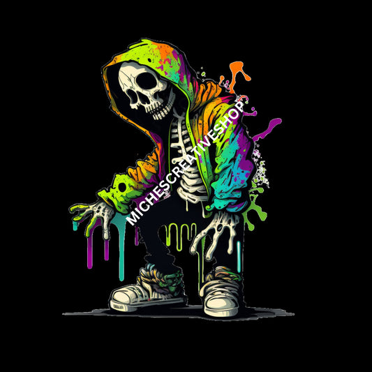 SKELETON MAN  in Neon Colours digital image only 400 dpi Neon Skeleton Design hip hop skeleton man cool