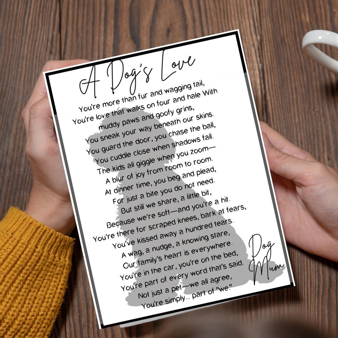 A DOG"S LOVE printable Pet Poem Wall Art Heart-warming Dog Lover Gift  Family Pet Quote for Dog Owners Cute Puppy Poem Digital Download