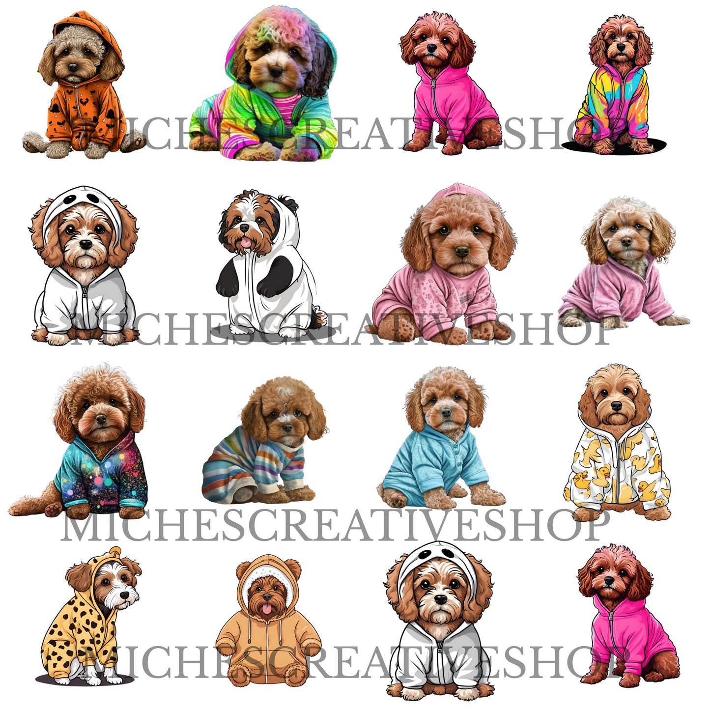 CAVOODLE PYJAMA BUNDLE 25 pack transparent 400 dpi clip art beautiful colours dogs