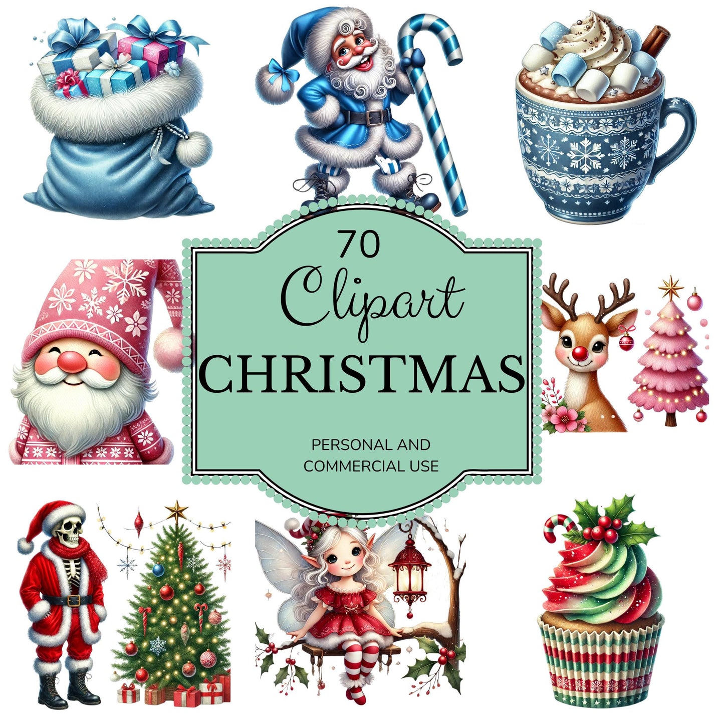CHRISTMAS CLIPART HOHO  70 clip art Christmas bundle Png blue pink red Christmas digital this awesome for designing printable sublimation