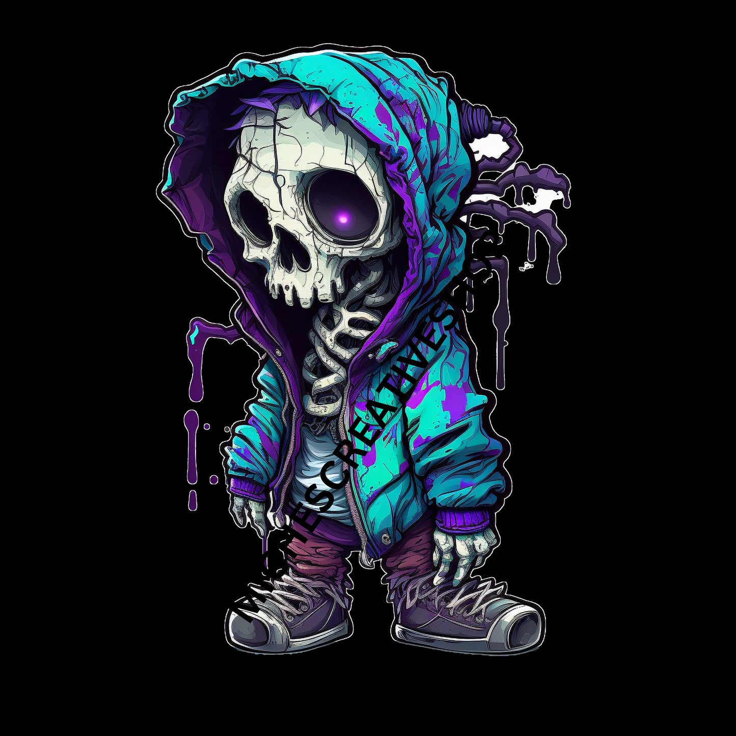 SKELETON MAN  in Neon Colours digital image only 400 dpi Neon Skeleton Design hip hop skeleton man cool