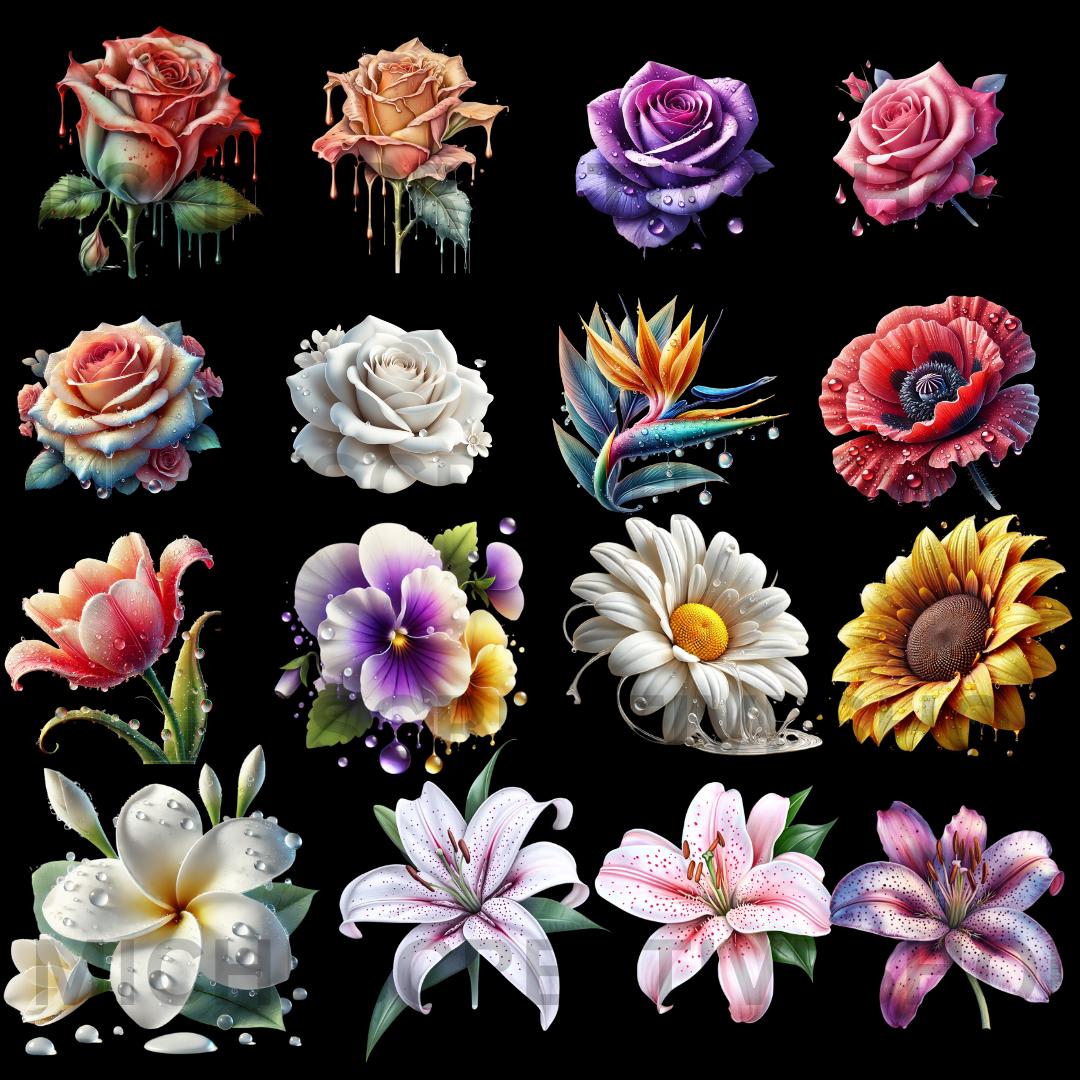 FLOWER 3D 60 clip art daffodil birds of paradise daisy carnation Pansy Frangipanni Lavender Lily Protea Poppy Sunflowers Roses Tulips