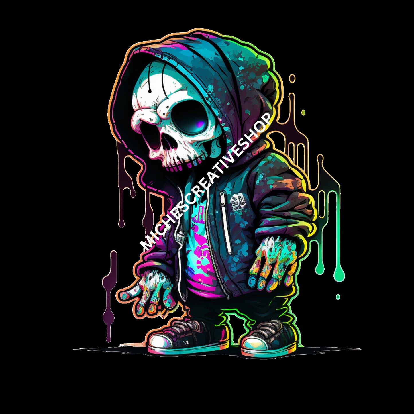 SKELETON MAN  in Neon Colours digital image only 400 dpi Neon Skeleton Design hip hop skeleton ma cool printable