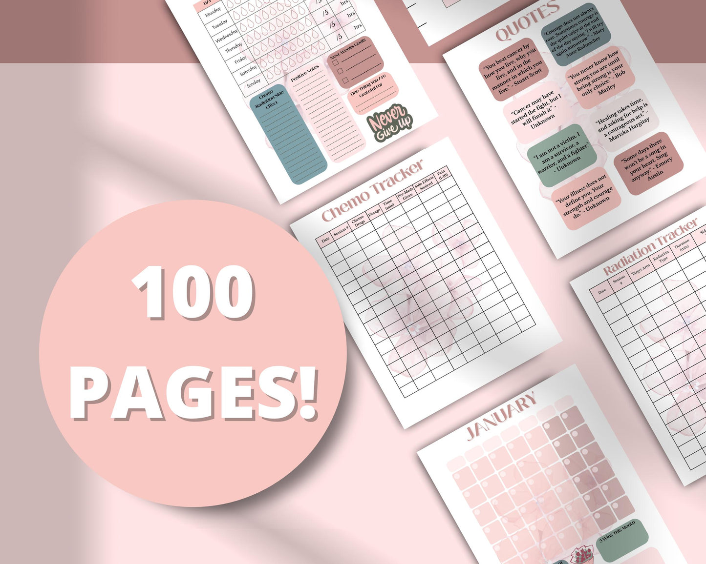 Digital Cancer Wellness Planner PDF Printable Health Tracker Chemo Symptom Log Self-Care Mood Tracker A4 Cancer Treatment Journal