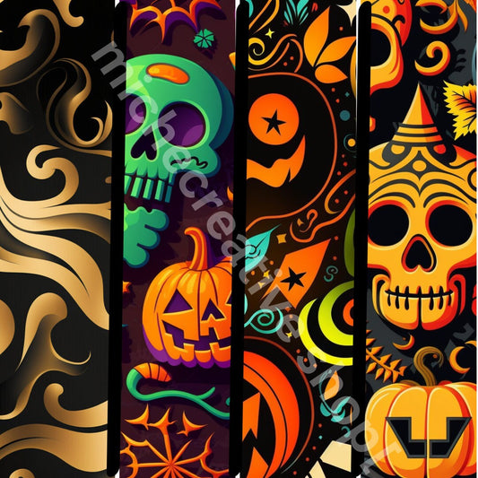 Halloween colour and black and gold ghost pumpkins spooky houses png digital AI commercial use