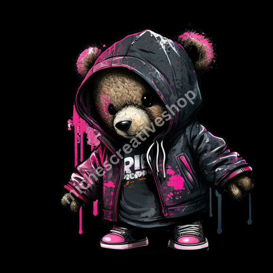 TEDDY BEAR clip art hip hop cool transparent 400 dpi pink