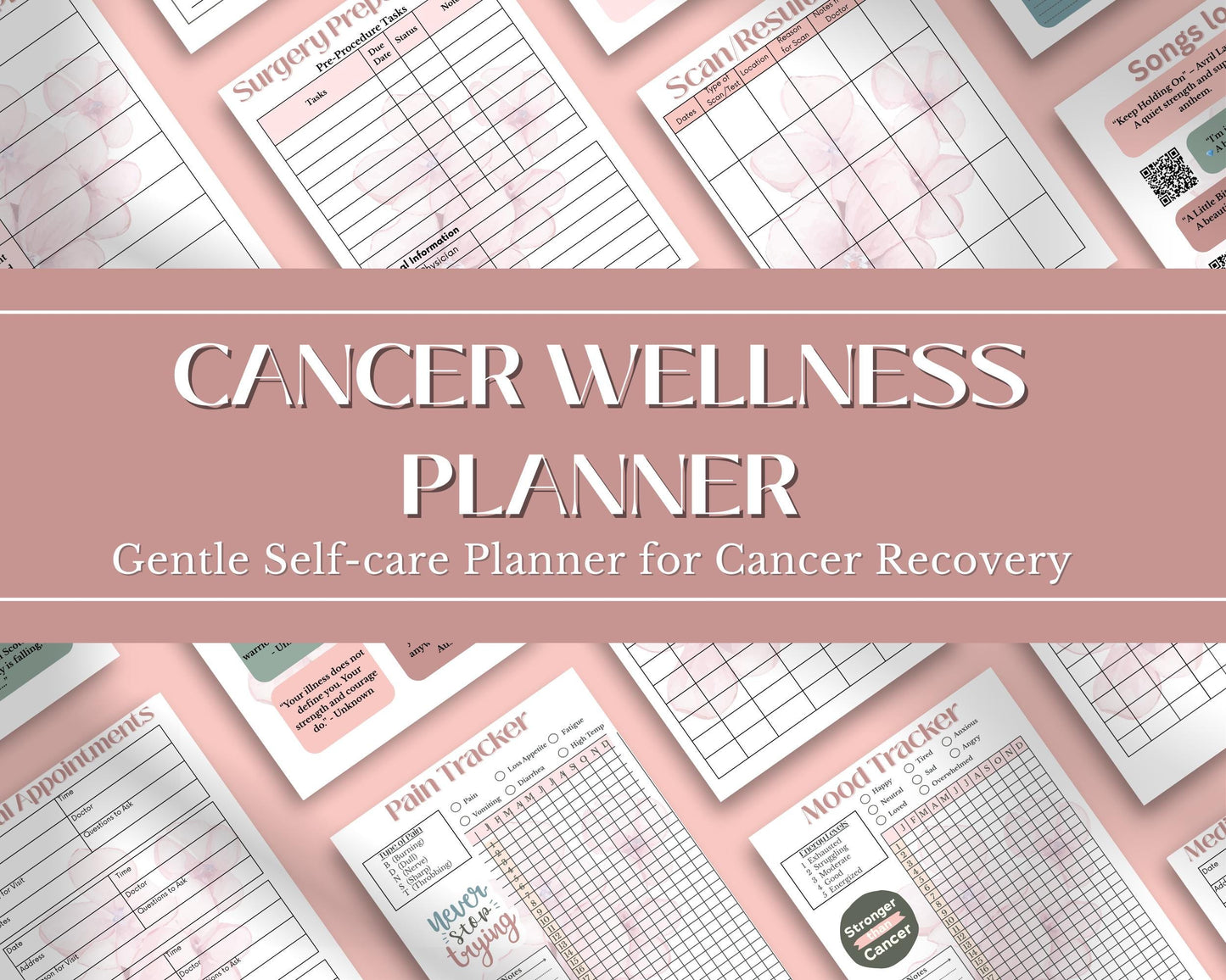 Digital Cancer Wellness Planner PDF Printable Health Tracker Chemo Symptom Log Self-Care Mood Tracker A4 Cancer Treatment Journal