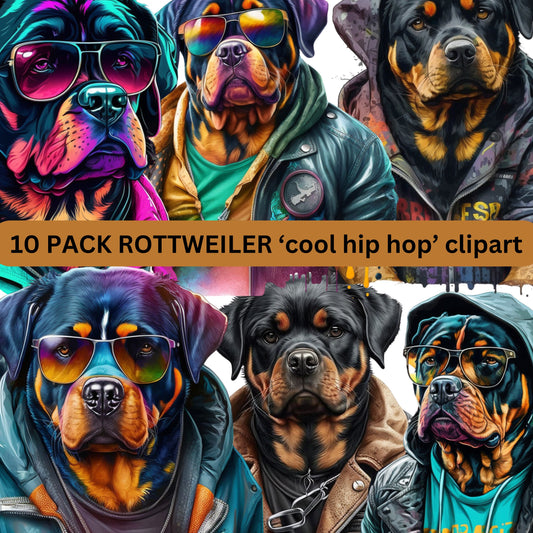 ROTTWEILER 10 pack Dogs cool hip hop clipart 400 dpi transparent beautiful colours great for T-shirt designs