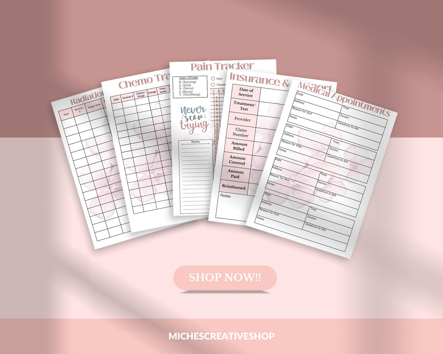 Digital Cancer Wellness Planner PDF Printable Health Tracker Chemo Symptom Log Self-Care Mood Tracker A4 Cancer Treatment Journal