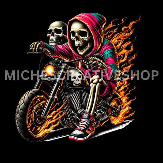 SKELETON MOTORBIKE hip hop so cool skeleton design great for t-shirts vibrant edgy hip-hop vibes motorbikes clip art motorbike great design
