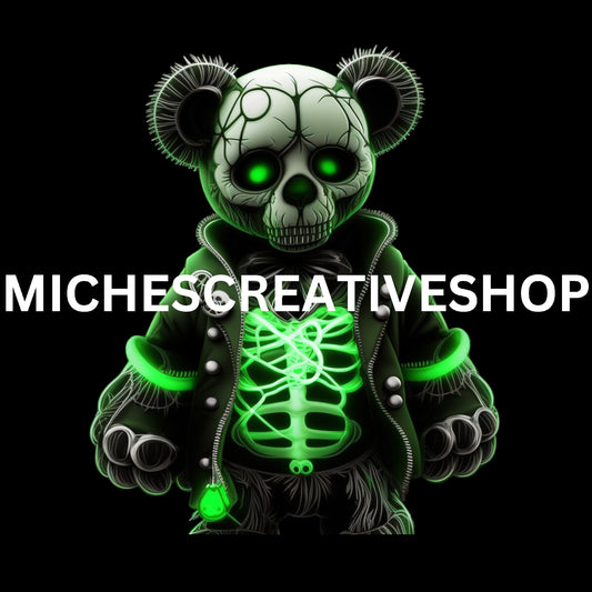 HALLOWEEN TEDDY BEAR digital image only 400 dpi transparent neon spooky scary and great for t-shirt designs printable