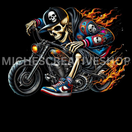 SKELETON MOTORBIKE hip hop so cool skeleton design great for t-shirts vibrant edgy hip-hop vibes motorbikes clip art motorbike great design