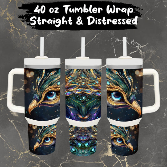TUMBLER WRAP PEACOCK eye 40 oz Mystical Bird Feathers Straight & Distressed Sublimation designs digital download tumbler wrap great designs