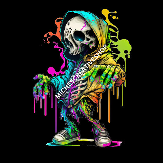 SKELETON MAN  in Neon Colours digital image only 400 dpi Neon Skeleton Design hip hop skeleton man cool