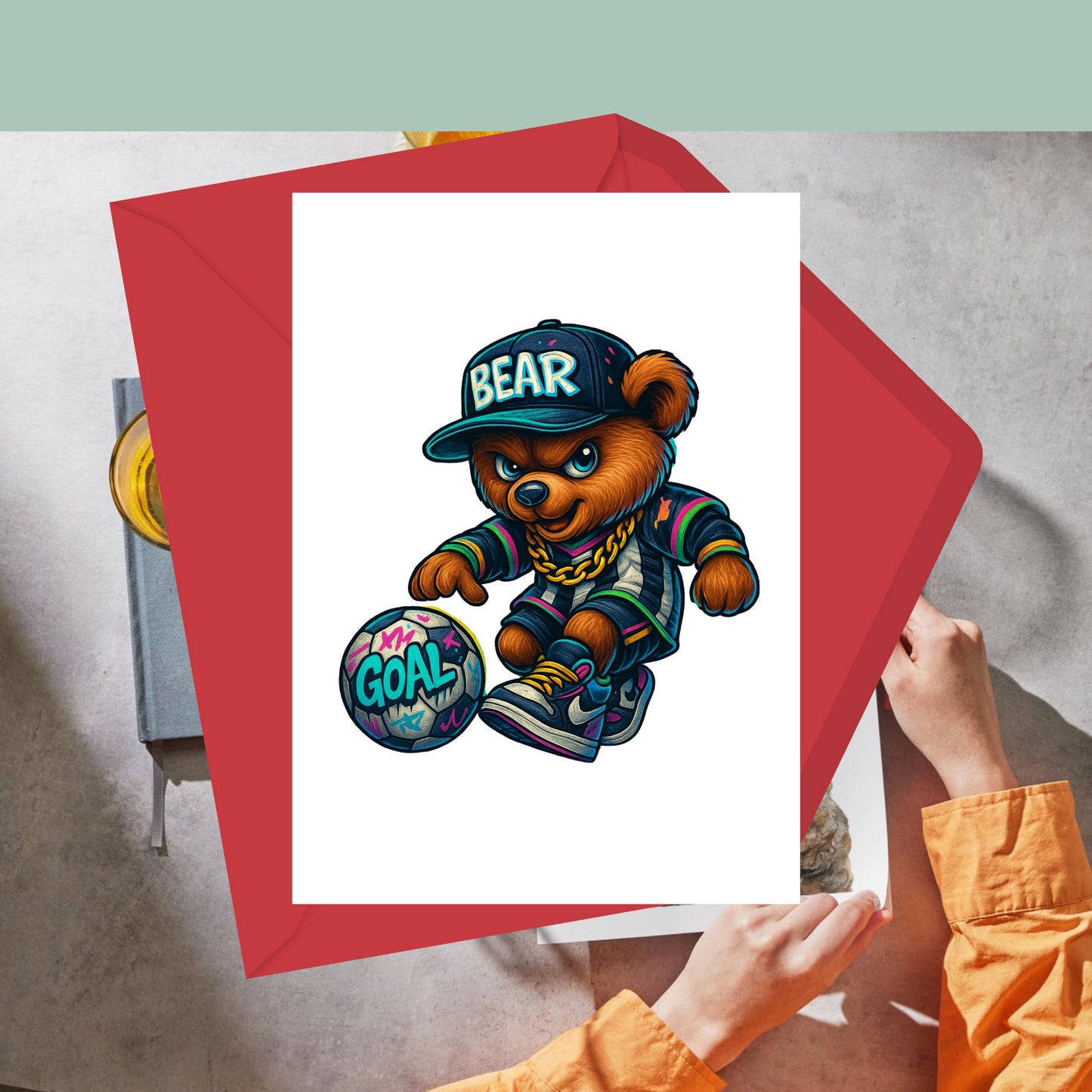 Soccer Bear Clipart Cool Graffiti Style Teddy Bear Playing Football Urban Streetwear PNG for Kids & Sports Designs soccer great for t-shirts