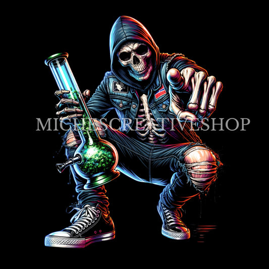 SKELETON STONER Clip Art Hip Hop Skull with Bong Streetwear Weed Grim Reaper Digital Download Gothic Digital t-shirts sublimation printable