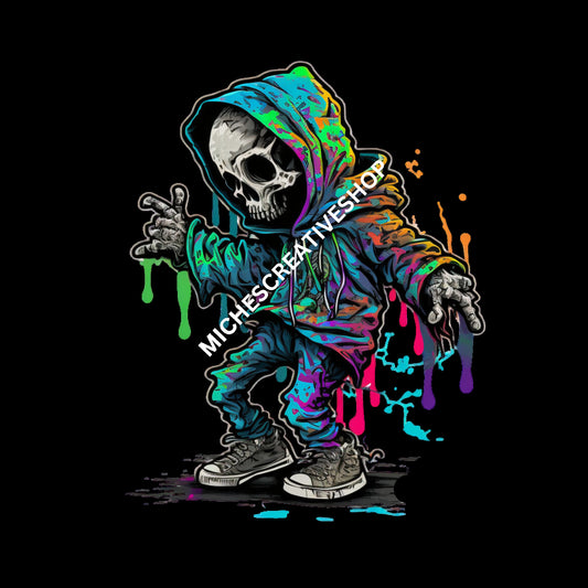 SKELETON MAN  in Neon Colours digital image only 400 dpi Neon Skeleton Design hip hop skeleton man cool