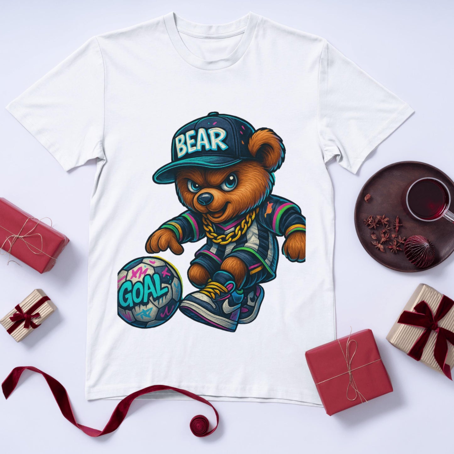 Soccer Bear Clipart Cool Graffiti Style Teddy Bear Playing Football Urban Streetwear PNG for Kids & Sports Designs soccer great for t-shirts