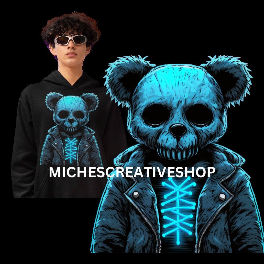 HALLOWEEN TEDDY BEAR how cool transparent 400 dpi spooky neon colours great digital design digital image only printable