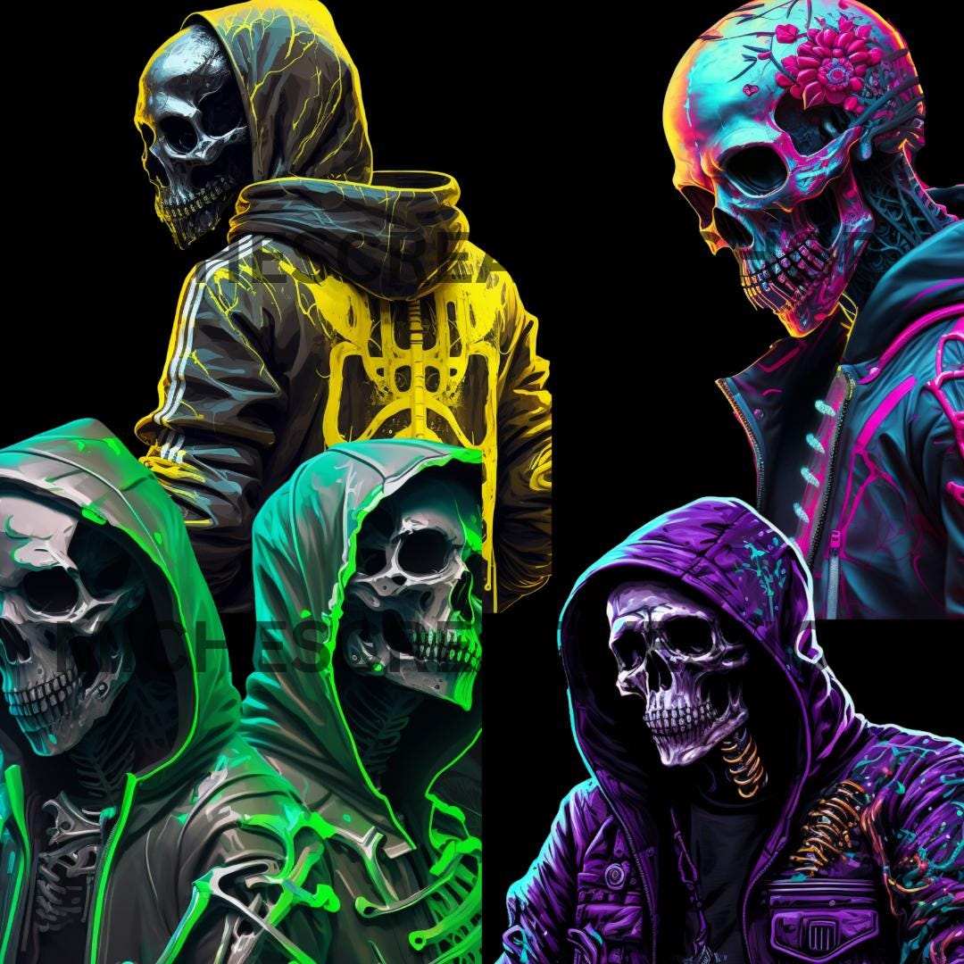 SKELETONS collection 100 pack awesome colours and graphics hip hop and so cool skeleton pack all in one purchase and great details printable