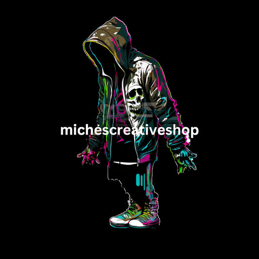 SKELETON faceless MAN  Halloween Neon Colours digital image only 400 dpi Neon Skeleton Design hip hop skeleton man  t-shirt designs printabl