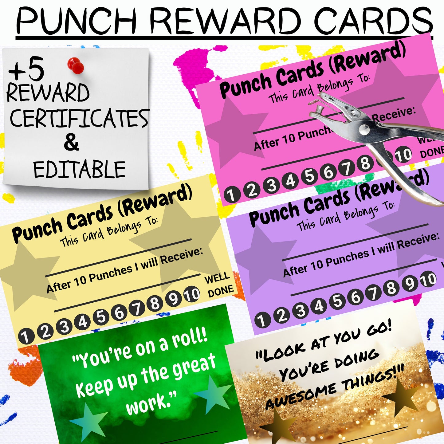 PUNCH CARDS printable  for Kids Incentive Reward Card Tracker for Classroom or home Chores Behaviour Digital only Reward certificates