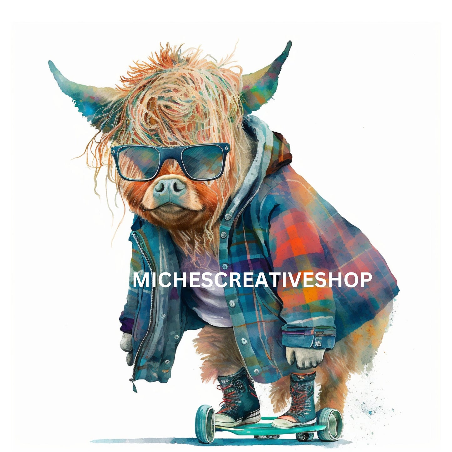 HIGHLAND COW Cool HipHop Highland cow skateboard and motorbike and cool ones love this clip art 400 dpi transparent printable