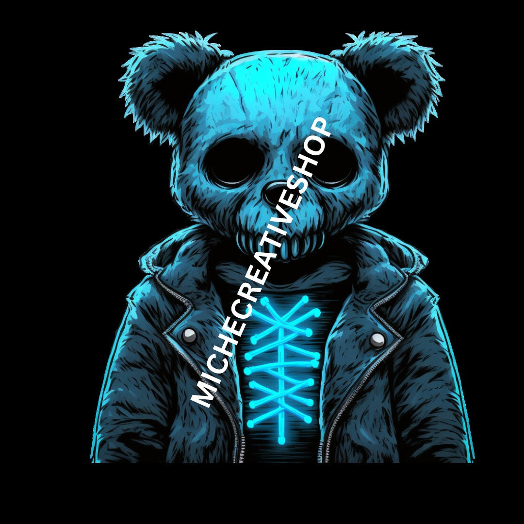 HALLOWEEN TEDDY BEAR how cool transparent 400 dpi spooky neon colours great digital design digital image only printable