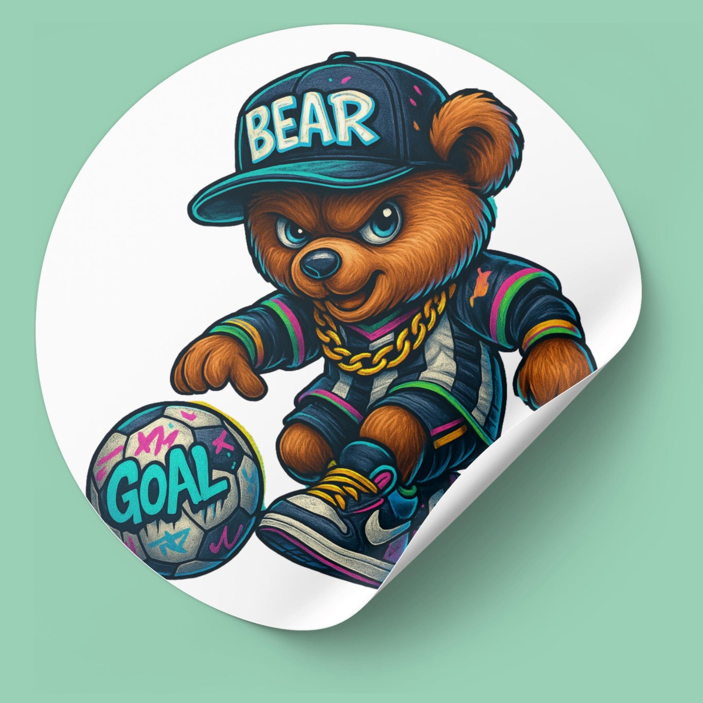 Soccer Bear Clipart Cool Graffiti Style Teddy Bear Playing Football Urban Streetwear PNG for Kids & Sports Designs soccer great for t-shirts