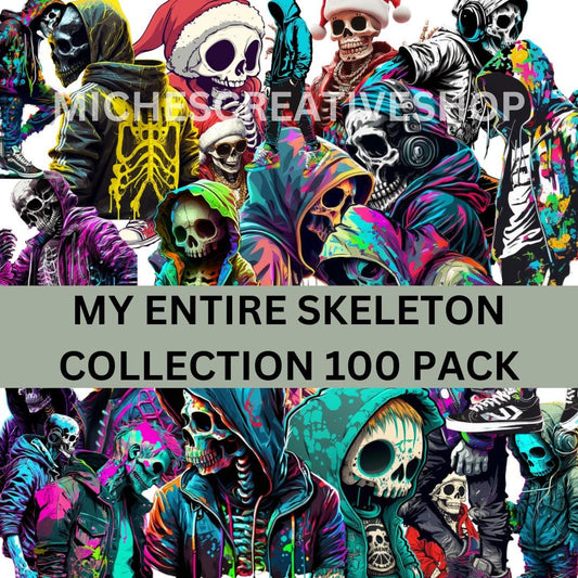 SKELETONS collection 100 pack awesome colours and graphics hip hop and so cool skeleton pack all in one purchase and great details printable