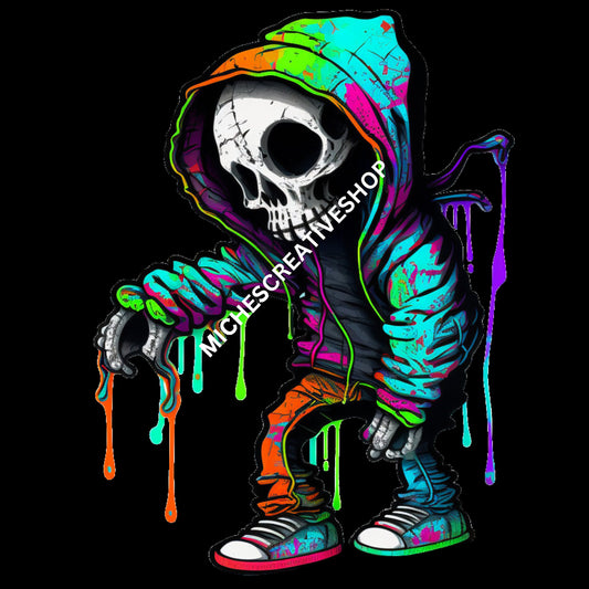 SKELETON MAN  in Neon Colours digital image only 400 dpi Neon Skeleton Design hip hop skeleton man cool printable
