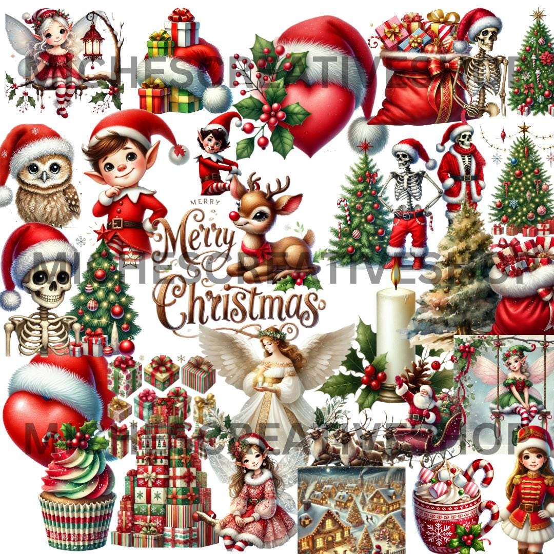 CHRISTMAS CLIPART HOHO  70 clip art Christmas bundle Png blue pink red Christmas digital this awesome for designing printable sublimation