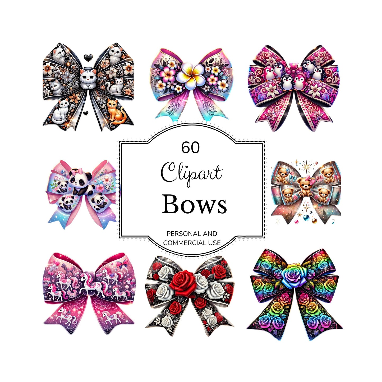 BOW HAIR PRINTABLE clip art 60 bow designs poodles teddy bears meerkat penguin roses unicorn horses heaps of designs hair
