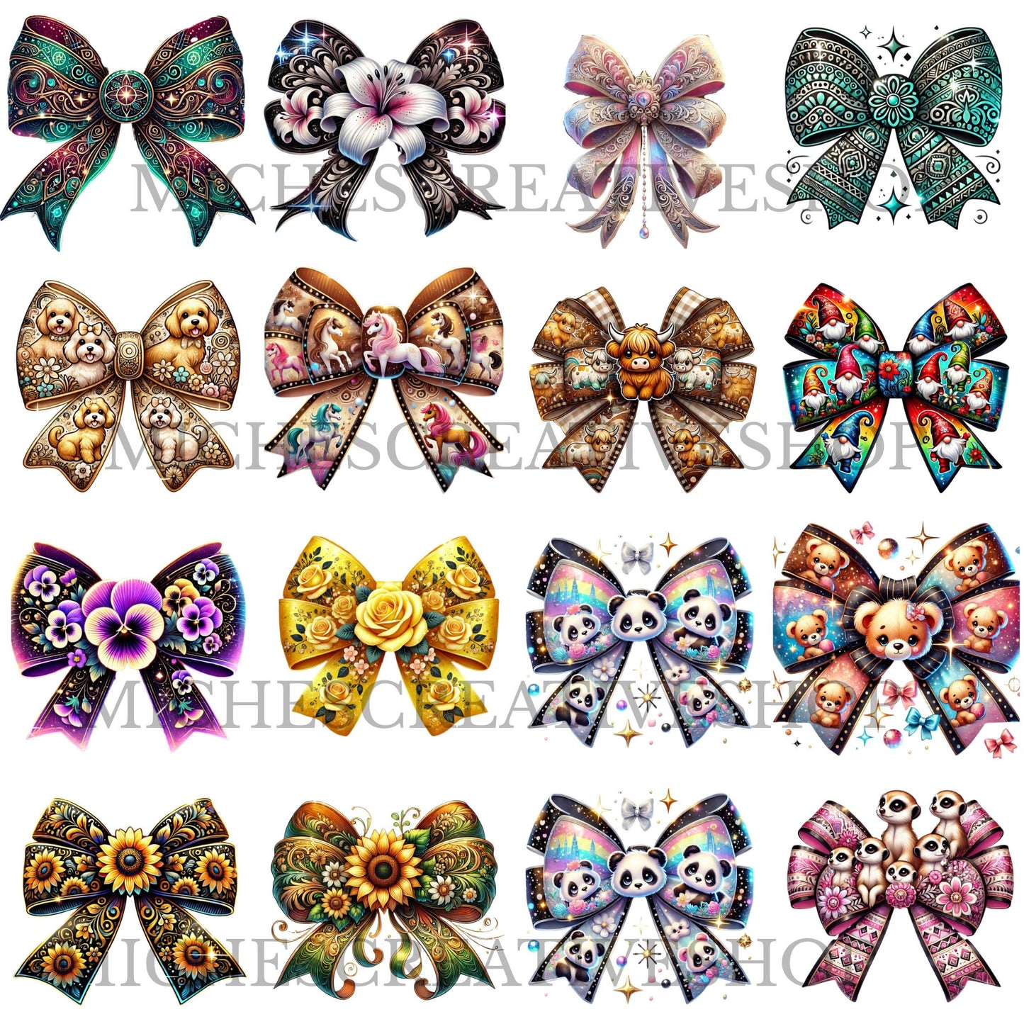 BOW HAIR PRINTABLE clip art 60 bow designs poodles teddy bears meerkat penguin roses unicorn horses heaps of designs hair