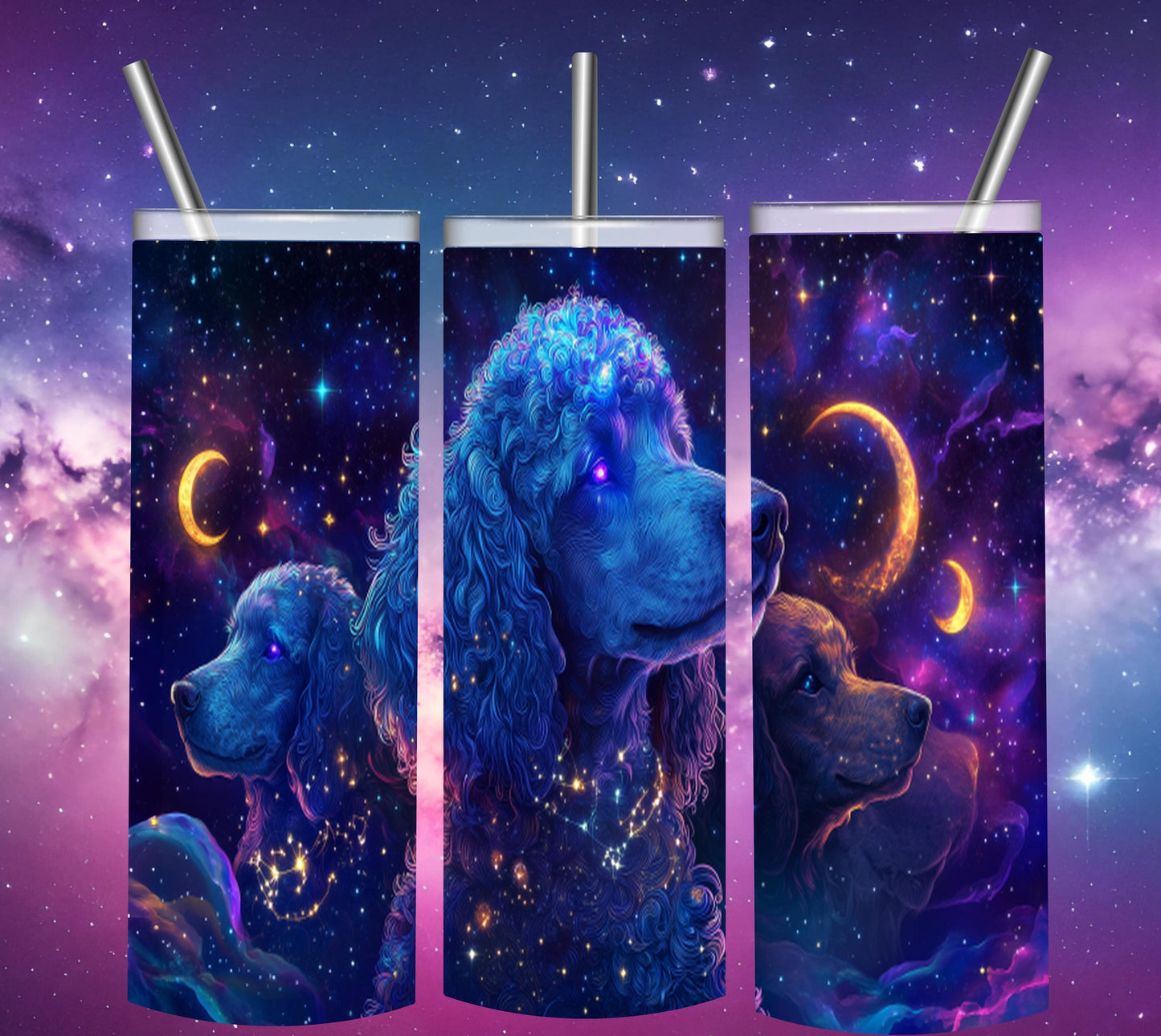 TUMBLER 20 oz Celestial Poodle Clipart – Cosmic Dog Galaxy Art | Mystical Night Sky PNG for Sublimation & Crafts Printable