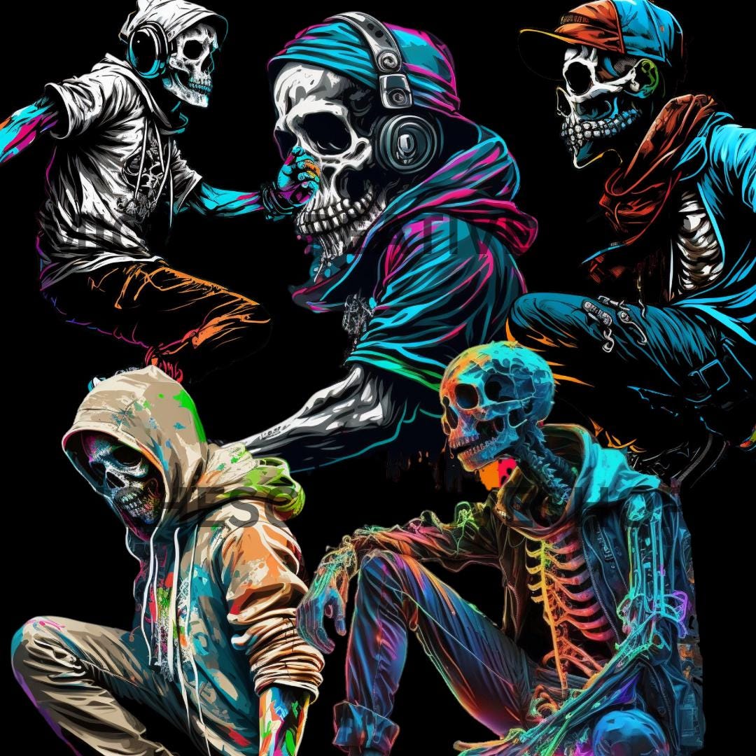 SKELETONS collection 100 pack awesome colours and graphics hip hop and so cool skeleton pack all in one purchase and great details printable