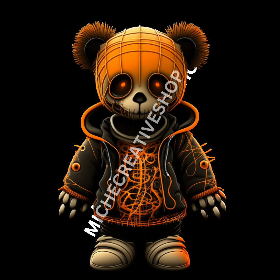 HALLOWEEN TEDDY BEAR awesome neon colours digital image only 400 dpi transparent spooky and orange printable