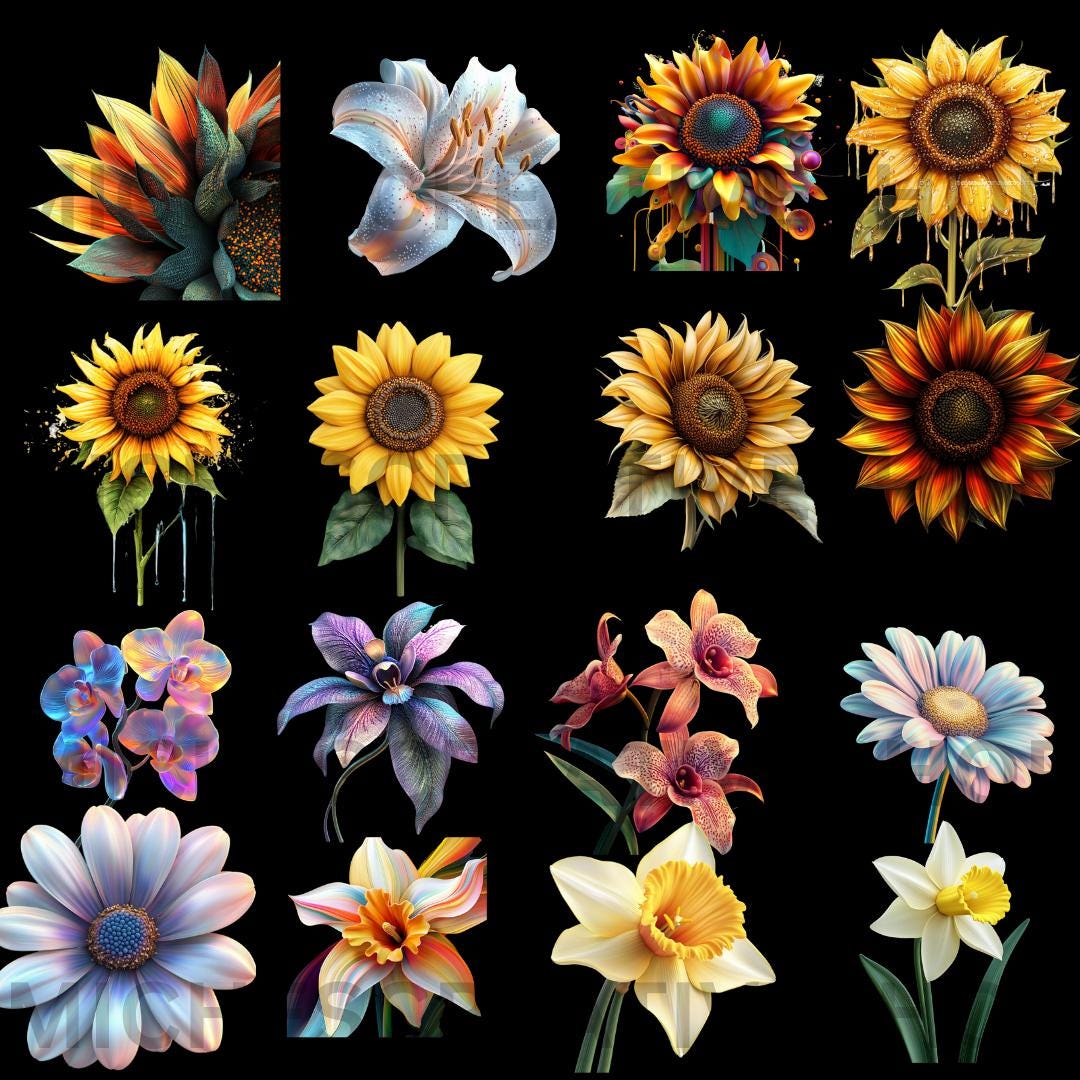 FLOWER 3D 60 clip art daffodil birds of paradise daisy carnation Pansy Frangipanni Lavender Lily Protea Poppy Sunflowers Roses Tulips