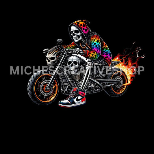 SKELETON MOTORBIKE hip hop so cool skeleton design great for t-shirts vibrant edgy hip-hop vibes motorbikes clip art motorbike great design
