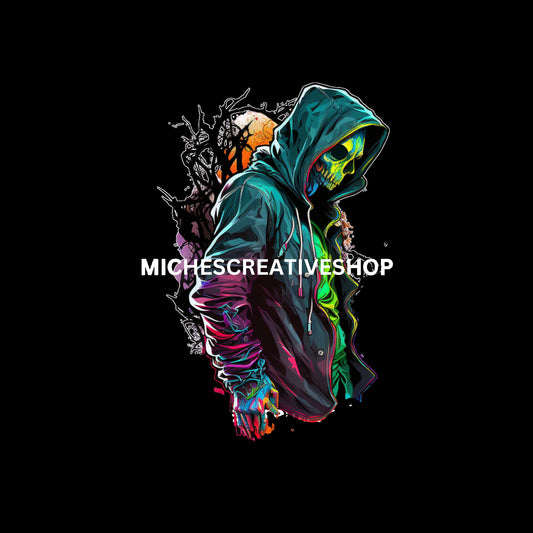 SKELETON MAN  scary in Neon Colours digital image only 400 dp Neon Skeleton Design hip hop skeleton man great for t-shirt designs printable